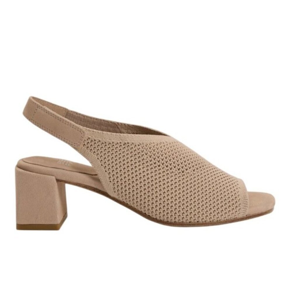Eileen Fisher Avil Suede Stretch Woven Peep Toe Heels Blush 9 New in Box - Picture 7 of 10